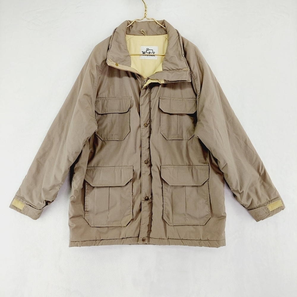 Woolrich Khaki Brown Zip Front Lined Insulated Cargo Pockets Coat Z37